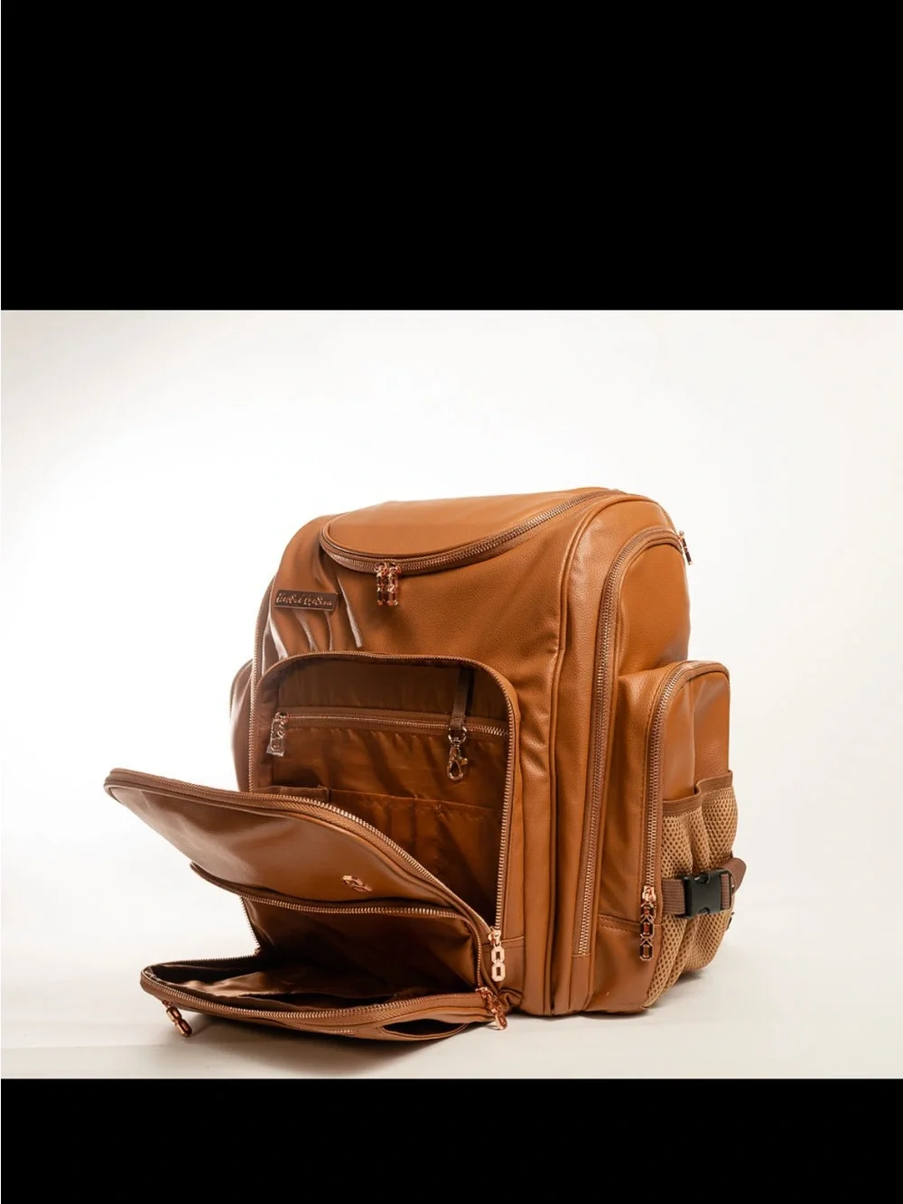 Elevated Creation Cognac Vegan Leather - Large Diaper Bag